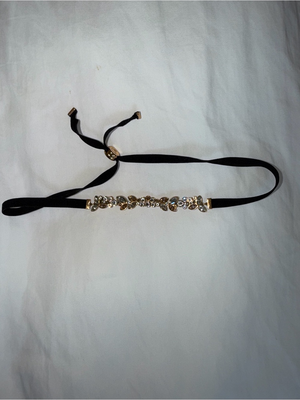 Swarovski Black Ribbon Belt with Gold Crystal Embellishment
